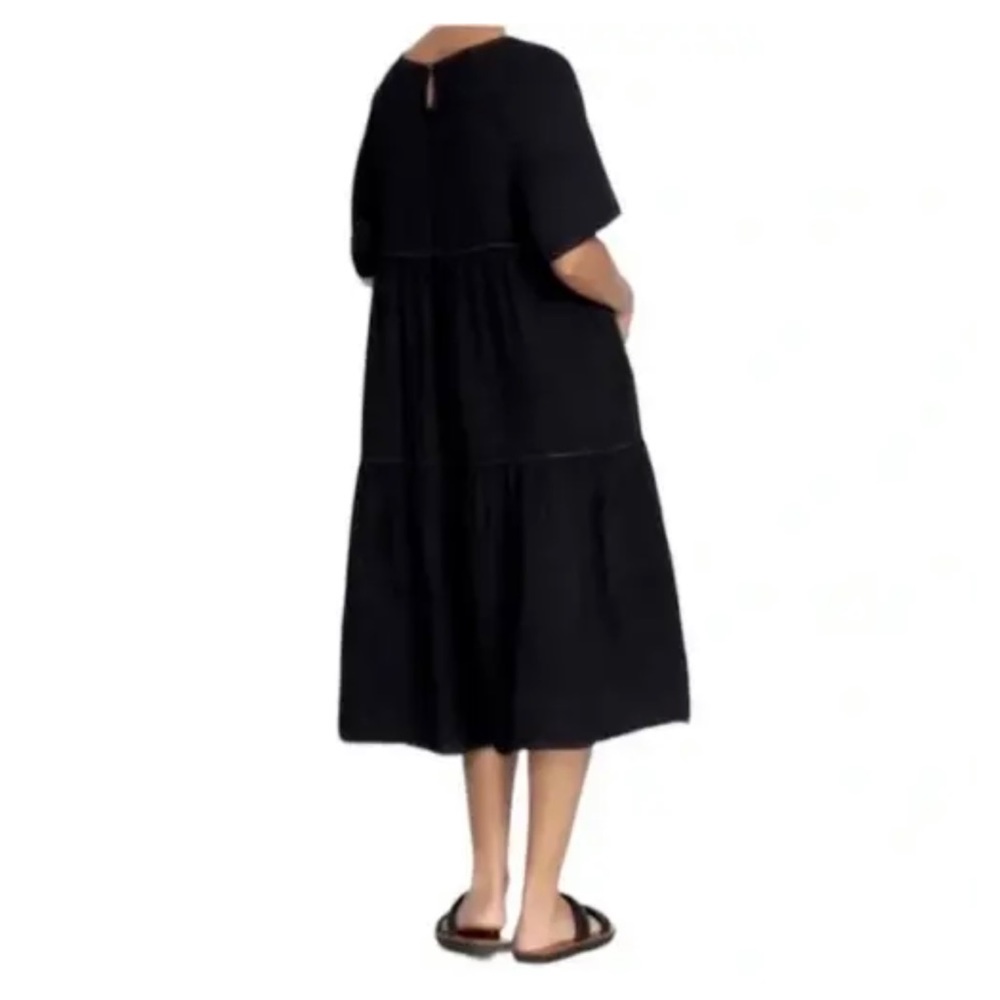CALME By Johnny Was Raglan Tiered Gauze Black Midi Dress Size XS/S $138 - Picture 2 of 6